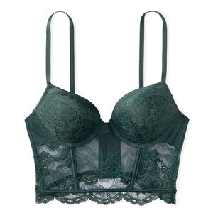 Victoria’s Secret Very Sexy Bombshell Bustier Bra Size 32C Green Lace Underwire
